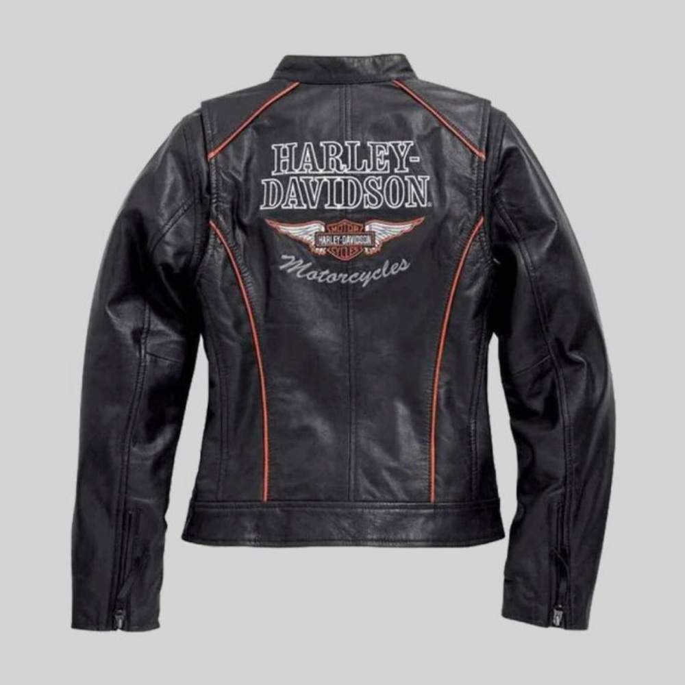 Harley-Davidson Black Leather Jacket with Orange Accents
